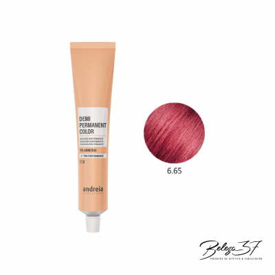 Tubo de coloração capilar demi permanent color andreia com amostra de cor 6.65