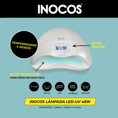 Lâmpada LED-UV INOCOS branca com visor digital e base removível