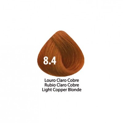 Amostra de cor de cabelo louro claro cobre 8.4