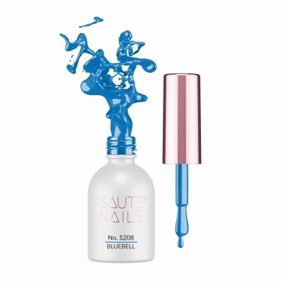 Esmalte para unhas azul Bluebell da SAUTE NAILS com pincel e tampa rosa
