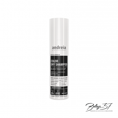 Frasco branco de shampoo seco Color Dry Shampoo Black Touch-Up da Andreia Professional