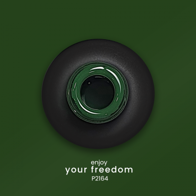 Frasco preto com tampa verde visto de cima, texto enjoy your freedom P2164