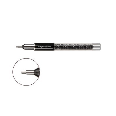Caneta magnética preta e prateada com texto 'Magnetic Pen'