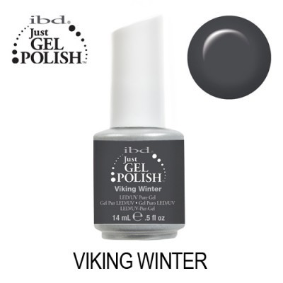 Frasco de verniz gel cinzento escuro ibd Just Gel Polish Viking Winter com tampa branca