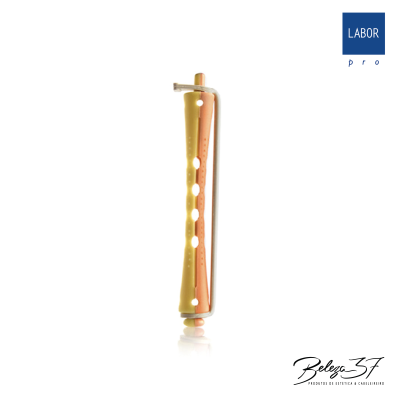 Rolo de cabelo laranja e bege com gancho metálico