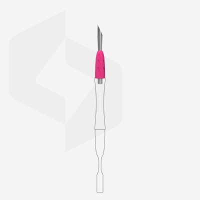 Ferramenta dupla com cabo branco e grip rosa, lâmina metálica e espátula