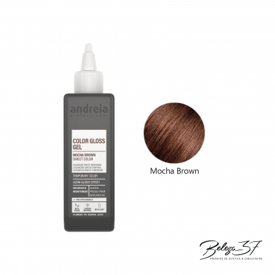 Gel de brilho para cabelo cor Mocha Brown em embalagem plástico cinza escuro com tampa branca