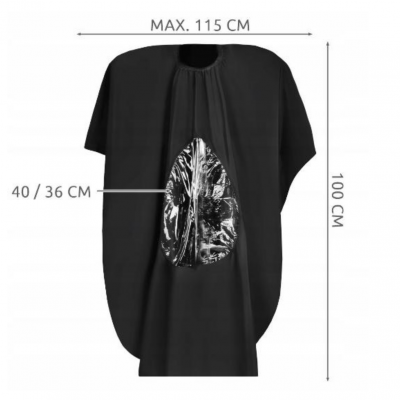 Capa preta para cabeleireiro com bolso transparente e medidas