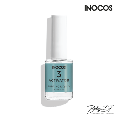 Frasco de activador para unhas Inocos com tampa branca e rótulo azul