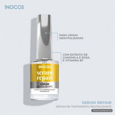 Frasco de sérum para unhas com rótulo amarelo e branco e tampa prata