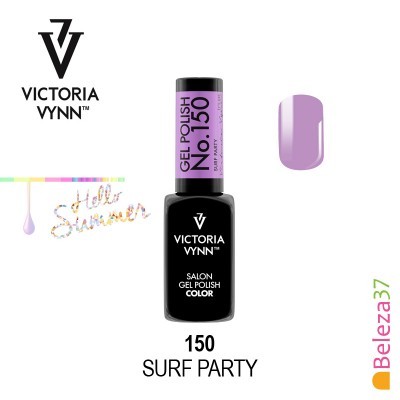 Esmalte gel Victoria Vynn cor lilás Surf Party com texto Hello Summer