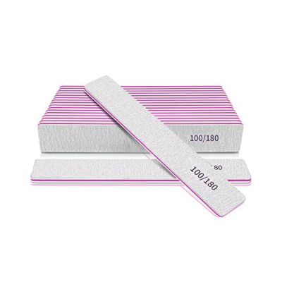 Conjunto de lixas de unha retangulares com texto 100/180 e 80