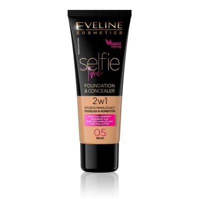 Tubo de base e corretor Eveline Cosmetics Selfie Time 2 em 1 cor 05 beige