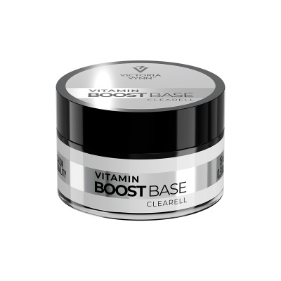 Frasco pequeno redondo prateado com tampa preta do produto Vitamin Boost Base da marca Victoria Wynn