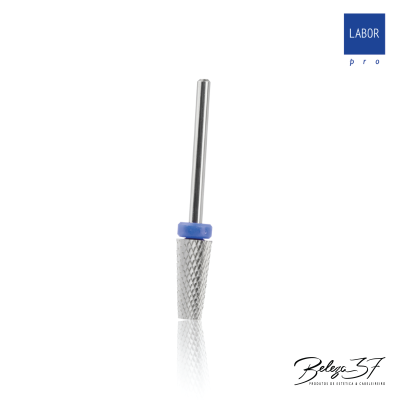 Ferramenta metálica com haste prateada e base texturizada com anel azul