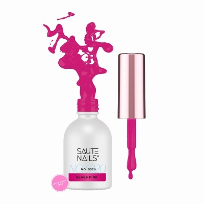 Esmalte de unhas rosa vivo Glass Pink da Saute Nails com tampa metálica e pincel