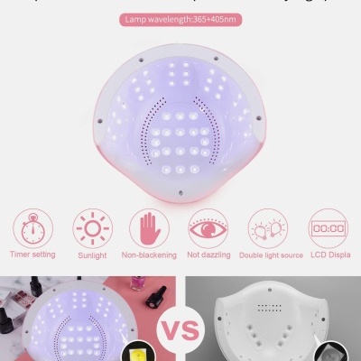Dispositivo UV para unhas com 48 LEDs, informações de funções e comparação com modelo menor