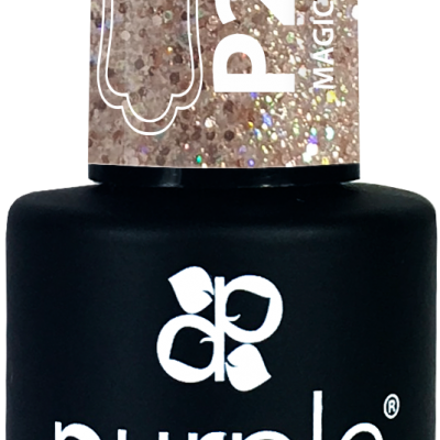 Frasco de verniz gel para unhas preto com tampa glitter rosa