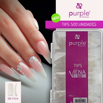 Caixa de unhas postiças Purple Professional Tips Viena 500 unidades e unhas postiças decoradas