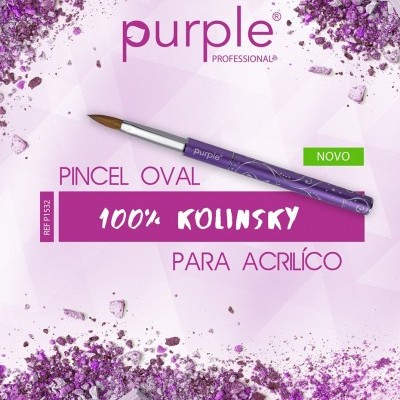 Pincel oval para acrílico Purple Professional com cabo roxo e cerdas castanhas
