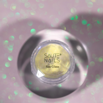 Frasco de pó para unhas SAUTE NAILS Sea Glass amarelo esverdeado