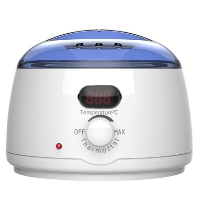 Derretedor de cera branco com tampa azul e controlo de temperatura digital