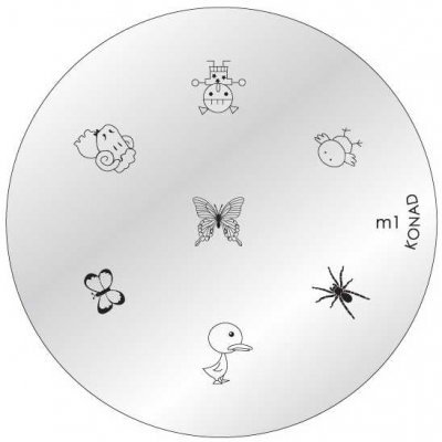 Prato redondo com desenhos para carimbos de unhas e texto m1 KONAD