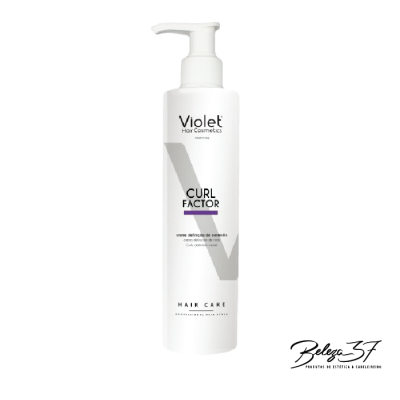 Frasco branco com doseador de creme para cabelo Violet Curl Factor