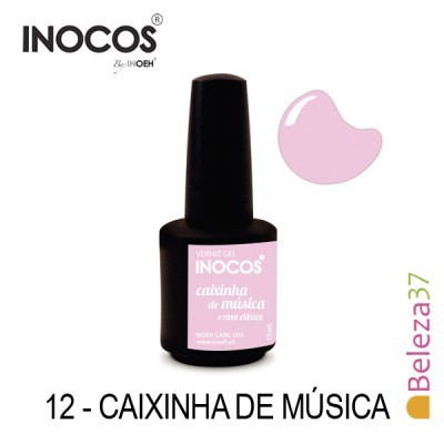 Frasco de verniz gel INOCOS 'caixinha de música' cor rosa clássico com rótulo rosa claro