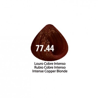 Amostra de cor de cabelo castanho-avermelhado 77.44 Louro Cobre Intenso