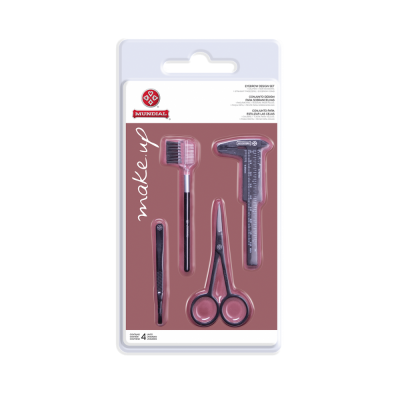 Conjunto de acessórios para sobrancelhas embalados em plástico