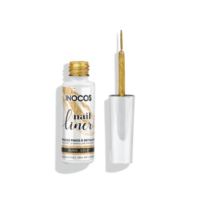 Verniz para unhas dourado Inocos nail liner com pincel à mostra