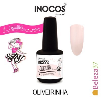 Verniz gel para unhas INOCOS OLIVEIRINHA com amostra da cor rosa claro.