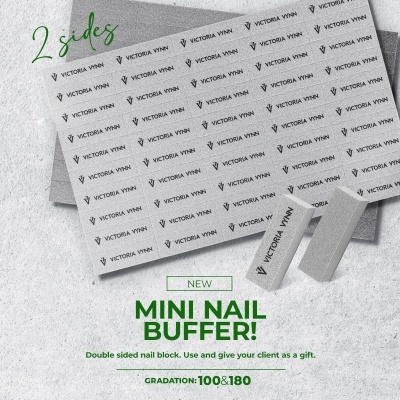 Blocos esfoliantes de unhas mini cinza com texto Victoria Vynn em fundo cinzento