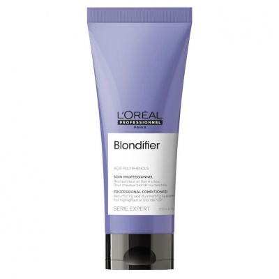 Condicionador Blondifier L'Oréal Professionnel, tubo roxo com tampa preta e rótulo branco.