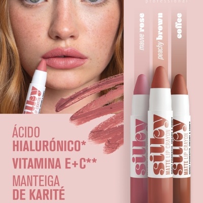 Batons matte da andreia professional em cores mauve rose, peachy brown e coffee
