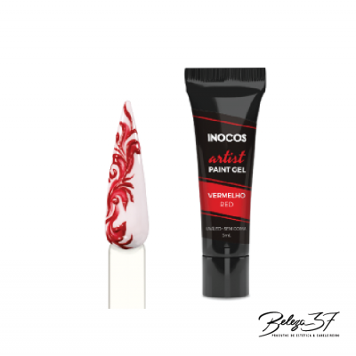 Gel de pintura para unhas INOCOS artist PAINT GEL vermelho e unha decorada