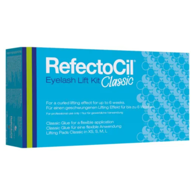 Caixa azul do kit RefectoCil Eyelash Lift Classic com padrão de círculos e texto