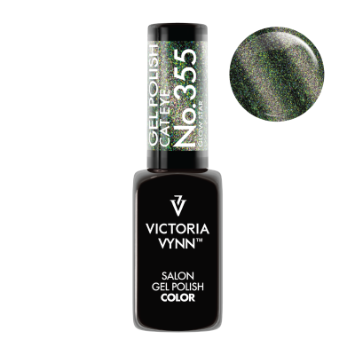 Verniz gel Victoria Vynn preto com rótulo branco e amostra de cor verde brilhante