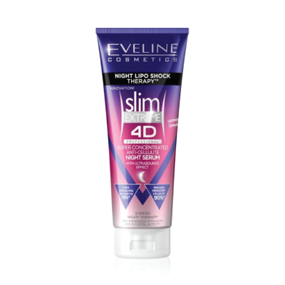 Frasco de sérum anticelulite Eveline Cosmetics roxo e rosa