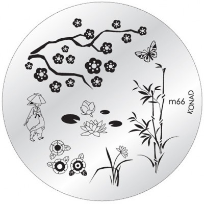 Placa metálica circular para carimbos com desenhos florais e texto m66 KONAD