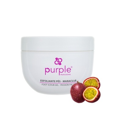 Gel esfoliante para pés Purple Professional maracujá em embalagem branca com tampa branca