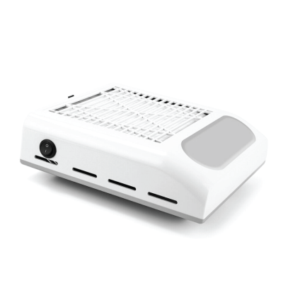 Aspirador de pó portátil branco com grelha superior e botão na lateral