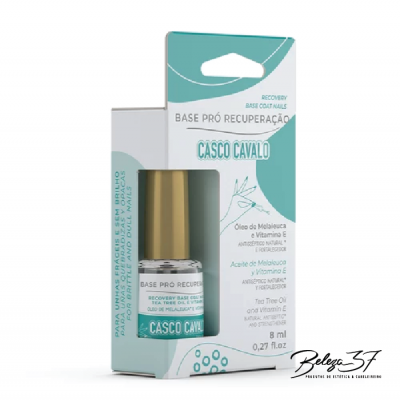 Base de unhas profissional Casco Cavalo em embalagem branca e verde azulada com frasco de 8 ml