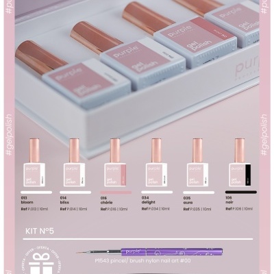 Kit de esmaltes gel com seis frascos e três pincéis de nylon para arte de unhas