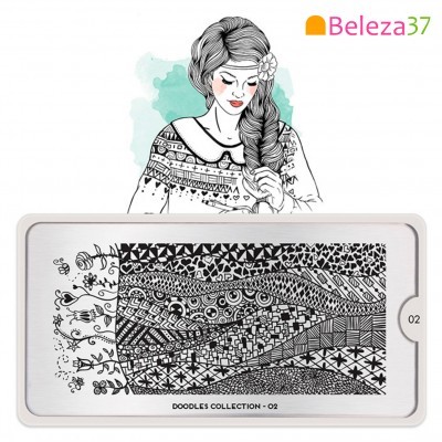 Placa metálica de estampagem de unhas com padrões abstratos preto e branco e design floral.