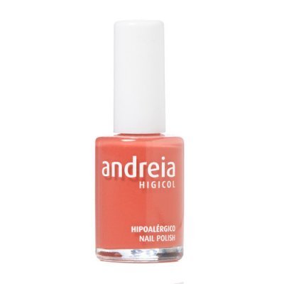 Frasco de verniz de unhas coral com tampa branca da Andreia Higicol