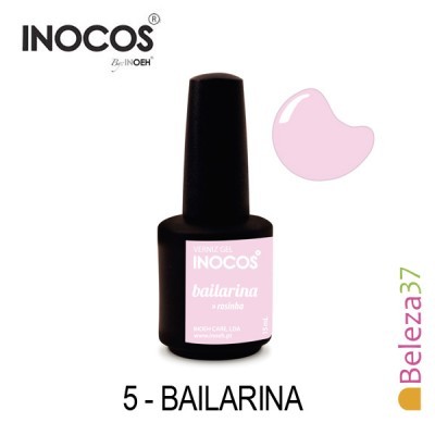 Frasco de verniz gel INOCOS cor rosa claro com texto 'bailarina'