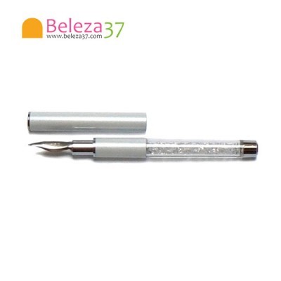 Caneta de tinta de vidro transparente com cristais e tampa prateada