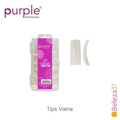 Embalagem transparente com 100 Tips Viena White da Purple Professional e duas tips fora da embalagem